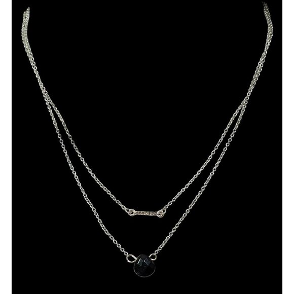 Layered Gothic Black Teardrop And Rhinestone Bar Silver Tone Necklace - Picture 5 of 5